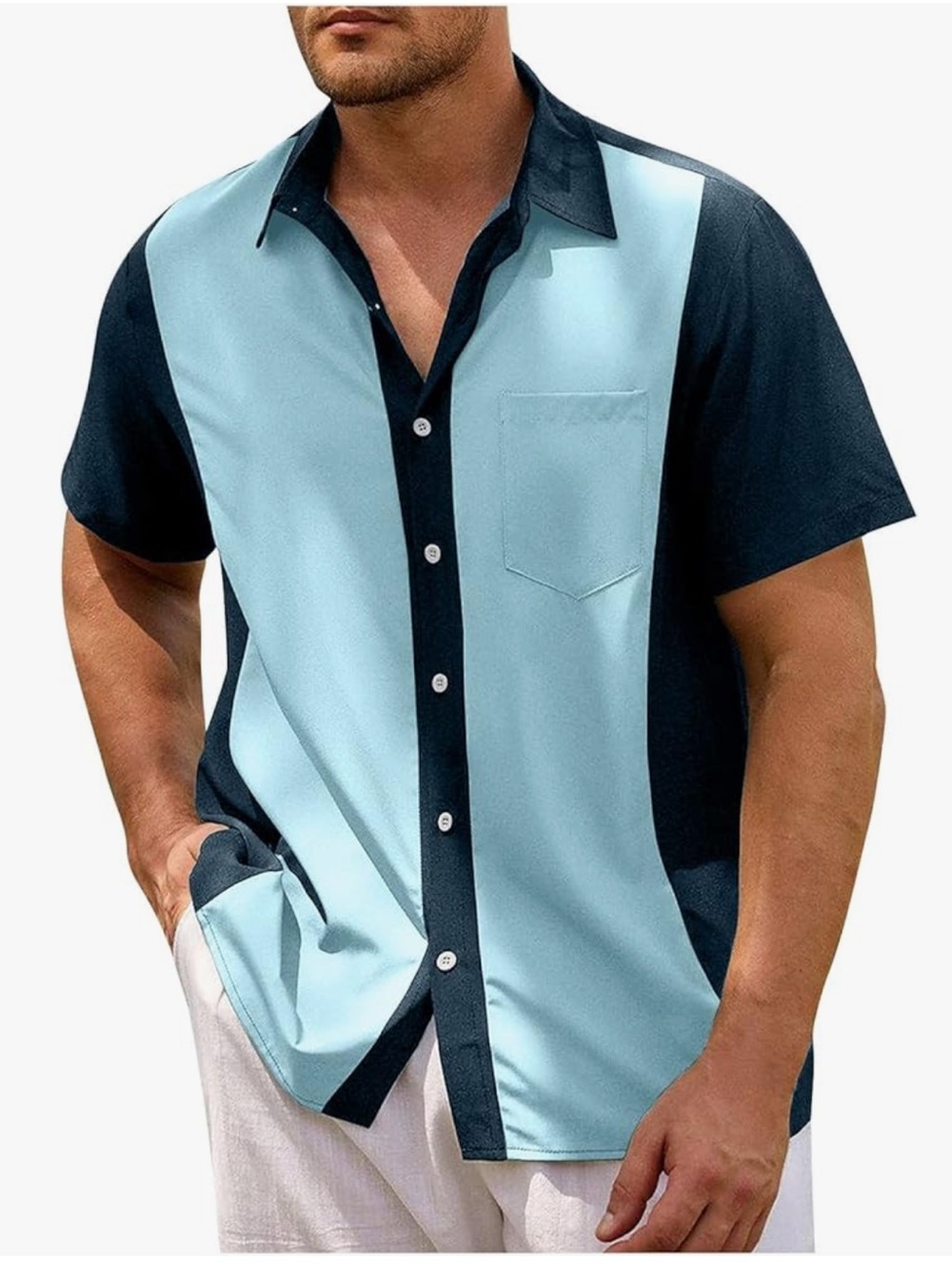 Men’s Short-Sleeve Colorblock Shirt - Light Blue & Black